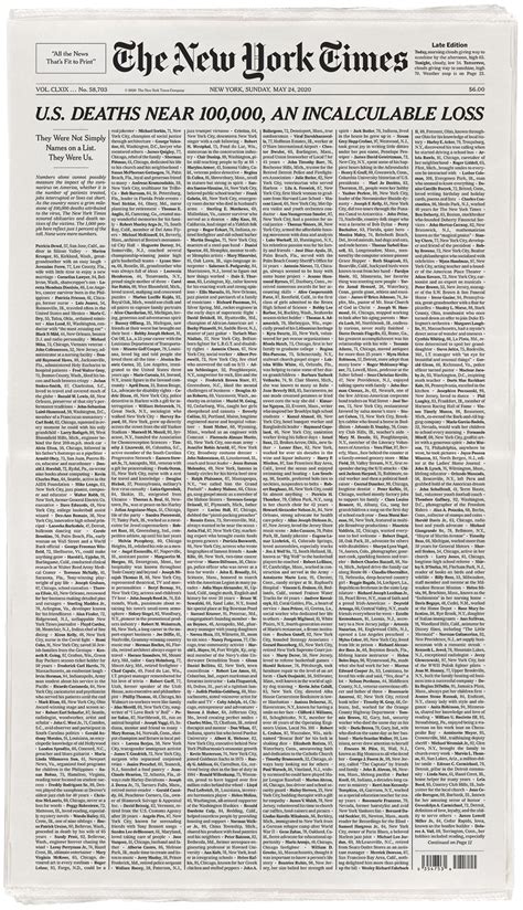 Newspaper cover new york times magazine new york daily news new times print layout new york post big picture federal journals. The New York Times covers its front page with names of ...