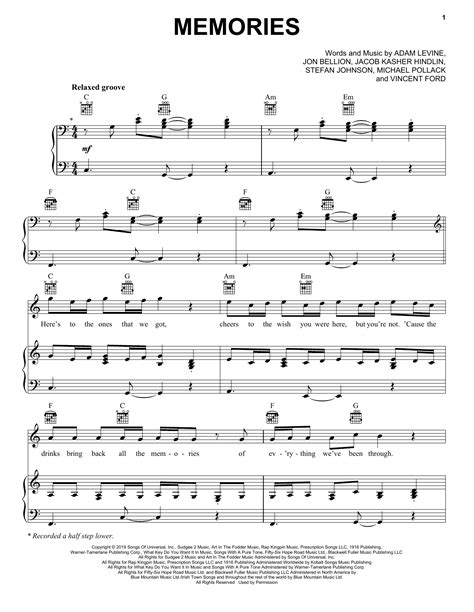 Topchristianlyrics.com has been serving christian music ministry for more than 5 years. Maroon 5 Memories Chords, Sheet Music Notes | Download Pop Very Easy Piano PDF Print 433061