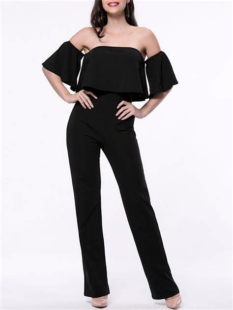 Casual Stylish Solid Flounce Off Shoulder Straight Jumpsuit In 2021