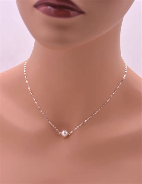 Floating Pearl Necklace Sterling Silver Single Pearl Etsy