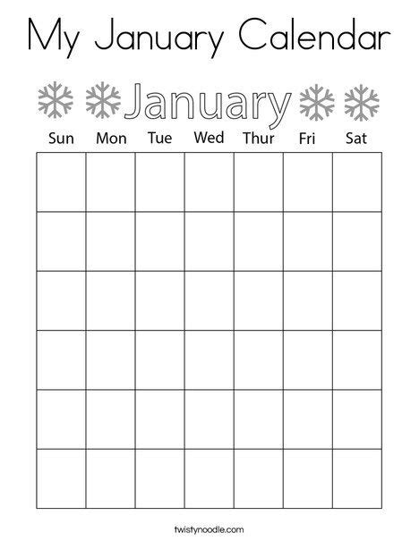 My January Calendar Coloring Page Twisty Noodle January Calendar