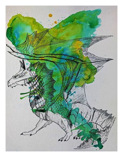 Dragon Art Print Watercolor And Ink Dragon Dandd Artwork Dungeons And