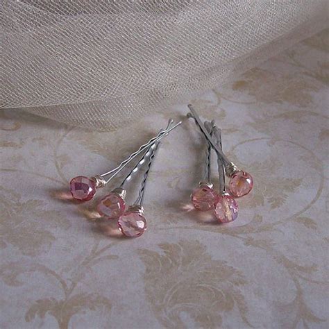 Pink Raspberry Crystal Hair Pins Set Of Six Made To Order Etsy