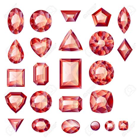 Set Of Realistic Red Jewels Colorful Gemstones Rubies Isolated