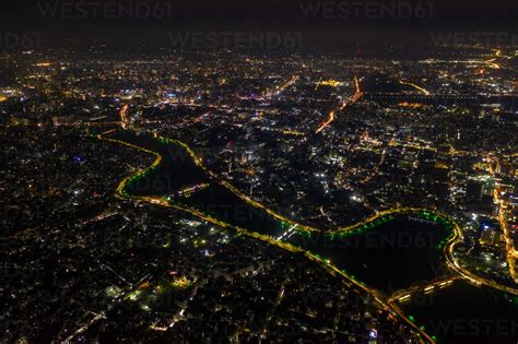 Aerial View Of Dhaka Cityscape And Gulshan Lake At Night Dhaka