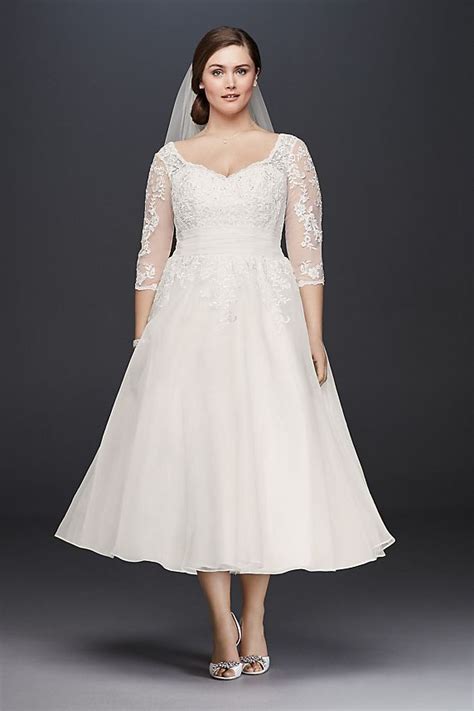 Tulle Plus Size Tea Length Wedding Dress Davids Bridal Tea Length