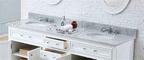 60 Pure White Double Sink Bathroom Vanity With Carrara White Marble Top