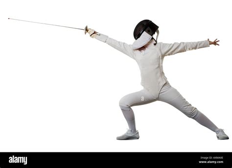 Studio Shot Of Person In Fencing Outfit Stock Photo Alamy