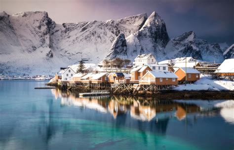 Lofoten Winter Norway Reflection Snow Nature Landscape Wallpapers Hd Desktop And Mobile