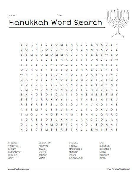 Hanukkah Worksheets For Kindergarten Hanukkah Word Search Free