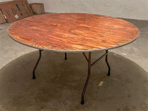 Group Of Four Solid Wood And Metal Frame Round Folding Tables 266190