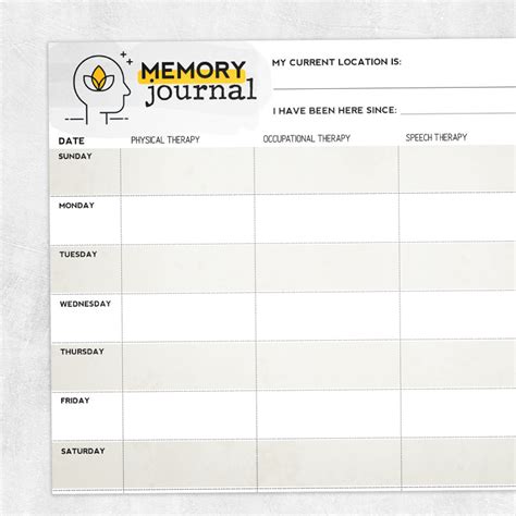 Weekly Memory Journal Adult And Pediatric Printable Resources For