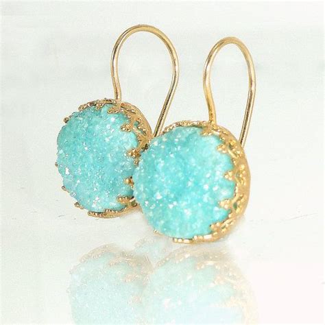 Druzy Earrings Turquoise Druzy Drop Earrings Gold By Inbalmishan