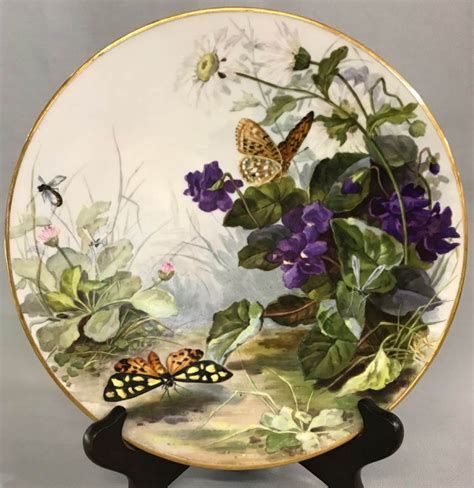 Victorian Hand Painted Cabinet Plates Of Wild Flowers And Butterflies