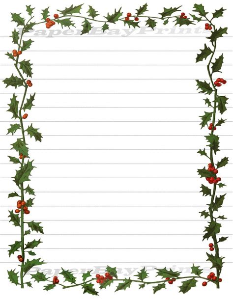 How to print with no border and laminate chipboard! Printable Writing Paper Christmas Holly Border Scrapbook | Etsy