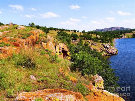 Wichita Mountains Wildlife Refuge Lake With Boulders Photograph By