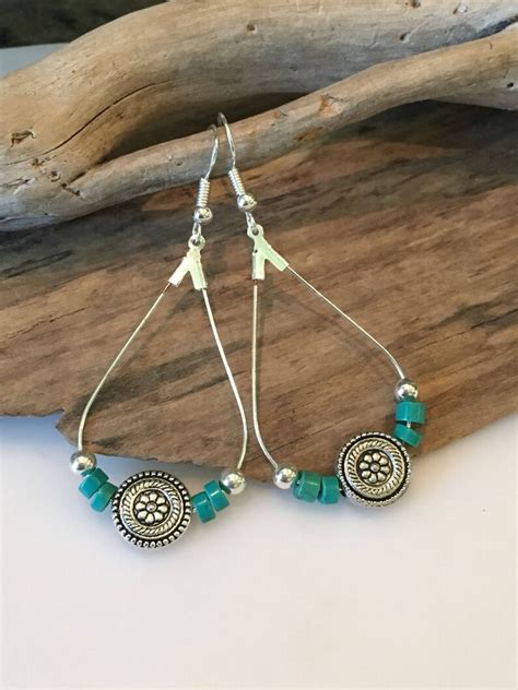 Hoop Earrings Boho Style Teardrop Earrings Turquoise And Etsy