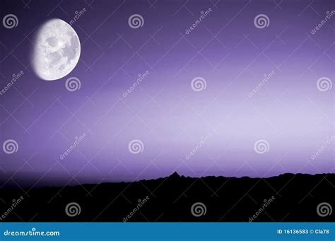 Purple Sunset With Moon Stock Image Image Of Tranquility 16136583
