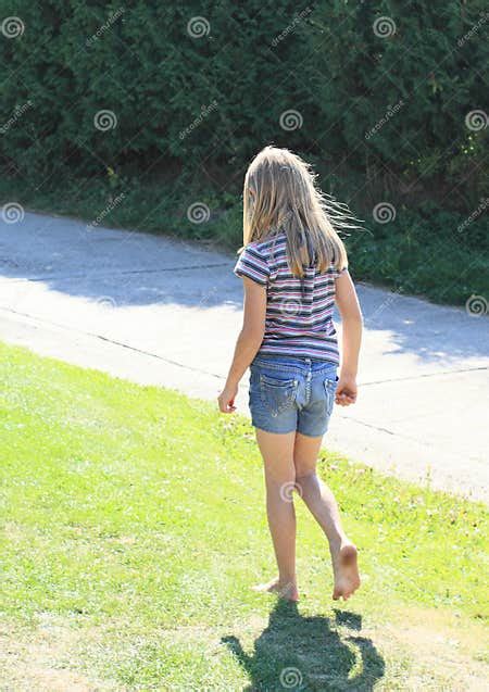 Little Girl Walking Barefoot Stock Photo Image Of Meadow Sole 33477556