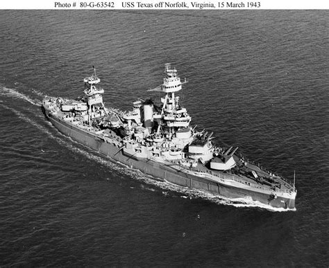 Battleship Uss Texas Bb 35 Off Norfolk Virginia March 15 1943