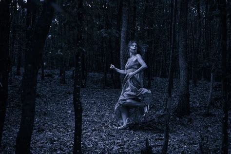 Scared Woman Running Forest Stock Photo By Xalanx