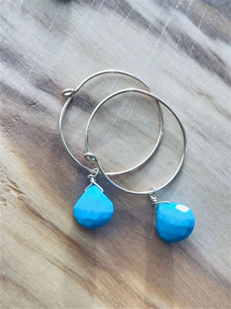 Turquoise Hoop Earrings Gemstone Earrings Gold Hoop Earrings Healing