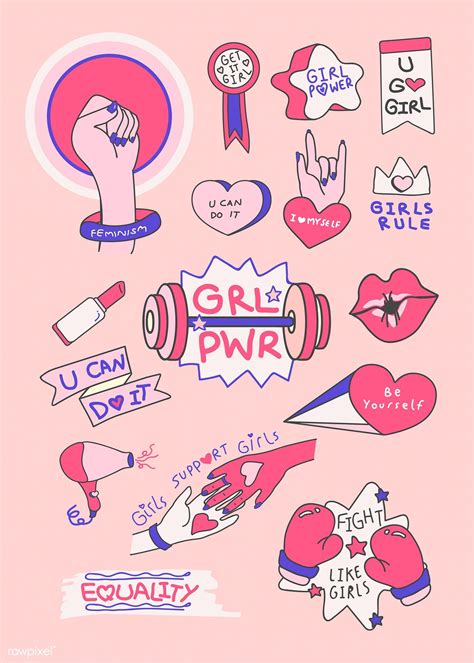 Pink Girl Power Collection Vectors Premium Image By