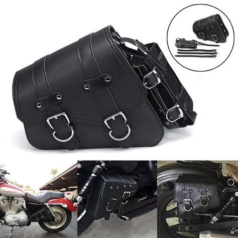 Universal Motorcycle Saddlebags Saddle Bag Black Leather For Harley