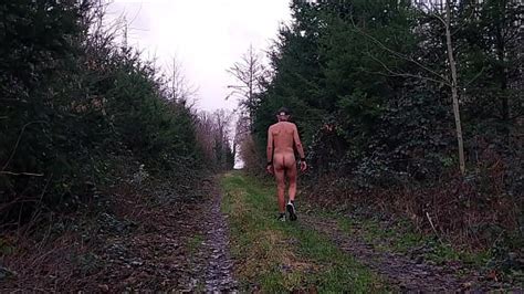Naked Uncut Unmasked Slave Exposed In Penis Cage Hiking In Rain Outdoor Peeing Dirty Body