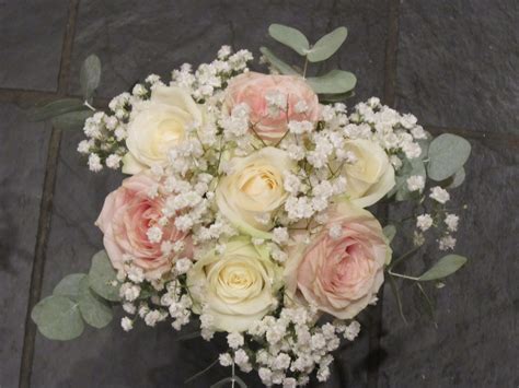 Bridemaids Bouquet Of Rose And Gypsophila With Eucalyptus Pastel