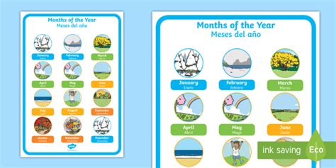 Months Of The Year Display Poster Englishspanish