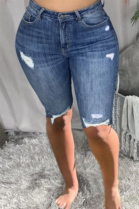 Dark Blue Fashion Casual Solid Ripped Plus Size Jeansplus Sizeknowfashionstyle Wholesale