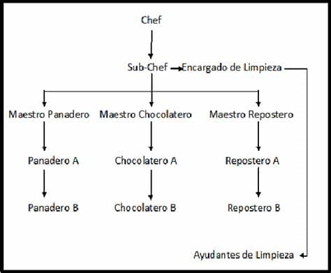 Diseña un organigrama con la estructura organizacional de una cocina con las descripciones de puestos de las chef ejecutivo: panaderia LA LEÑA: ORGANIZACION JERARQUICA