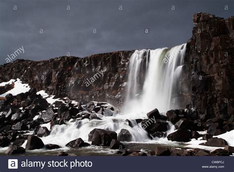 Oxarafoss Waterfall At Pingvellir Iceland Suedwest Island Stock Photo