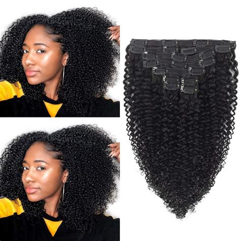 Amazon Com Pcs Set Kinky Curly Clip Ins Hair Extensions Human Hair Inch Real Thick
