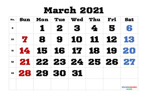 Free Printable March 2021 Calendar Template M21arbutus4