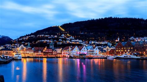 1920x1080 Nature Landscape Evening Lights House Town Clouds Norway