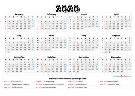 2020 Calendar With Week Numbers Printable 12 Templates