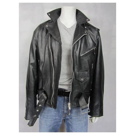 100 Real Leather Mens Leather Black Biker Rock Black Fringe Brando