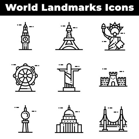 World Landmark Icons Including Eiffel Tower 965987 Vector Art At Vecteezy