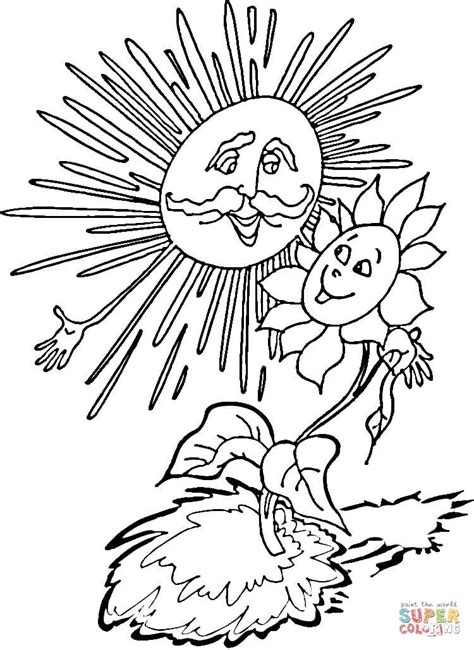 Slunečnice a slunce omalovánka Omalovánky k Vytisknutí Zdarma
