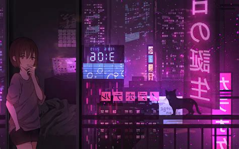 1440x900 Anime Girl City Night Neon Cyberpunk 4k 1440x900 Resolution Hd
