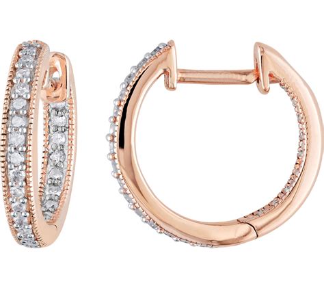 Diamond Hoop Earrings 14K Rose Gold 1 5 Cttw By Affinity QVC Com