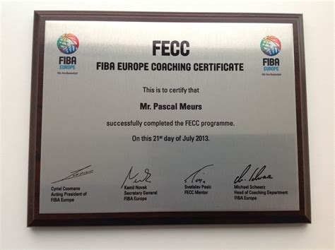 Fiba Europe Coaching Certificate 2011 2013
