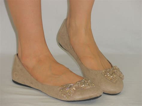 So Cute Super Soft Ballet Flats Beaded Bow Accent Rubber Grip