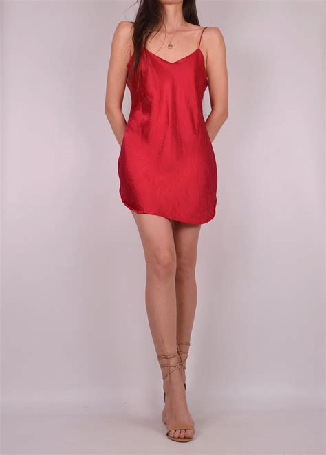 Vintage Red Silk Mini Slip Dress S
