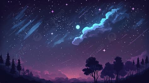 Night Starry Sky Trees Silhouette Illustration Background Starry Sky