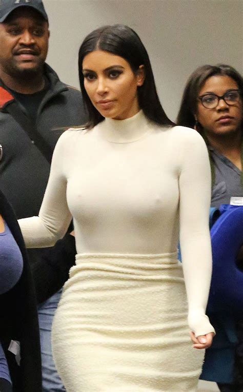 Oops Kim Kardashians Tight White Top Cant Hide Everything See The Sexy Pic E News