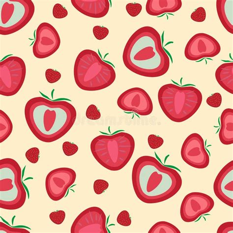 Seamless Pattern Strawberries Whole And Sliced Stock Vector Illustration Of Vegetarian