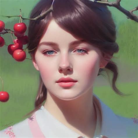 Cute Russian Schoolgirl Under A Cherry Tree Perfect Openart